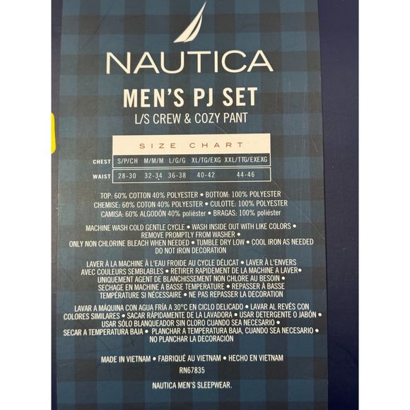 Nautica Sz L Men's PJ Set White Blue Multi Crew Neck Cozy Pants - Picture 9 of 12